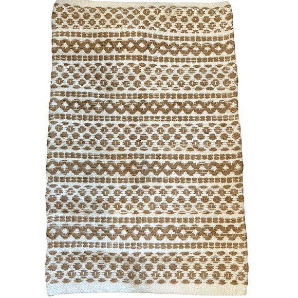 NWOT Mohawk Home Boho Geometric Cotton Jute Woven Rug 16”x24” White/Camel - Picture 2 of 6